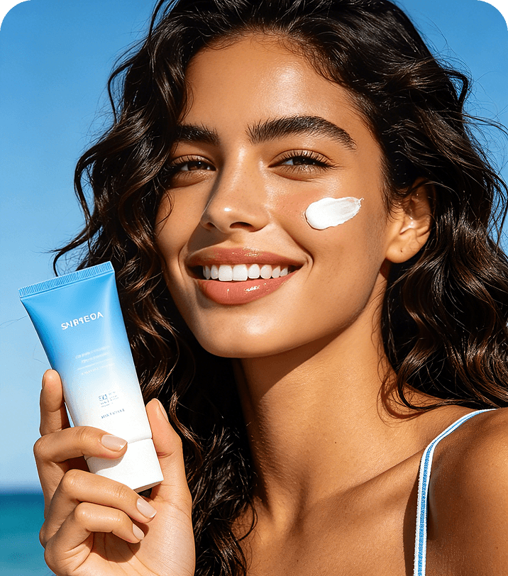 Before-and-after photos of a beach beauty in summer