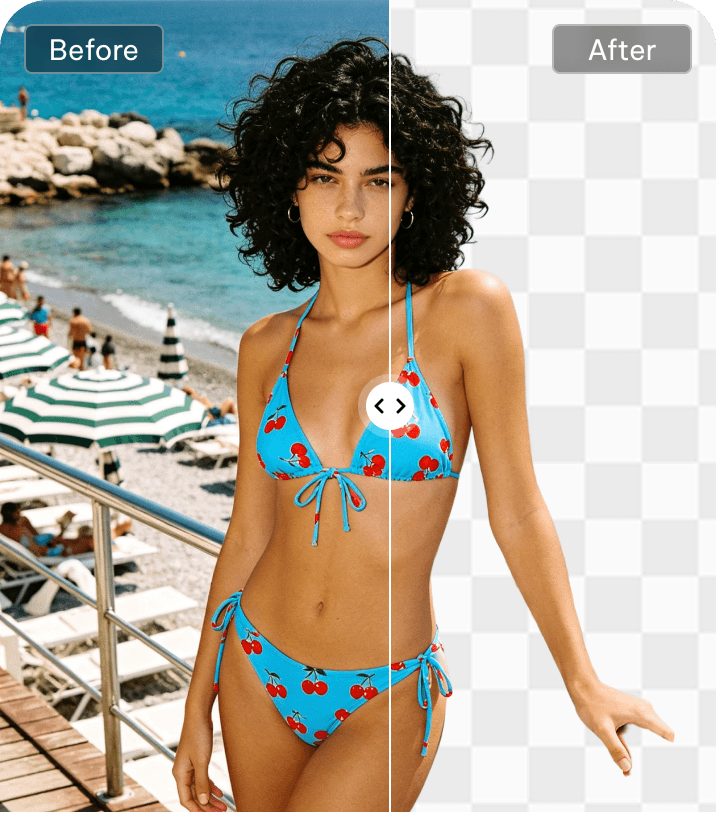 Before-and-after photos of a beach beauty in summer