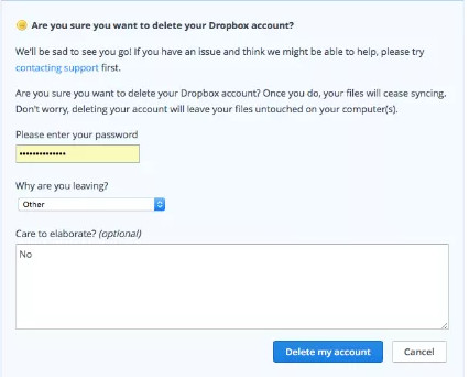delete account