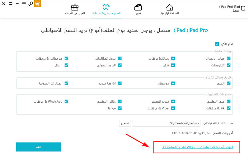 view or restore previous backup files