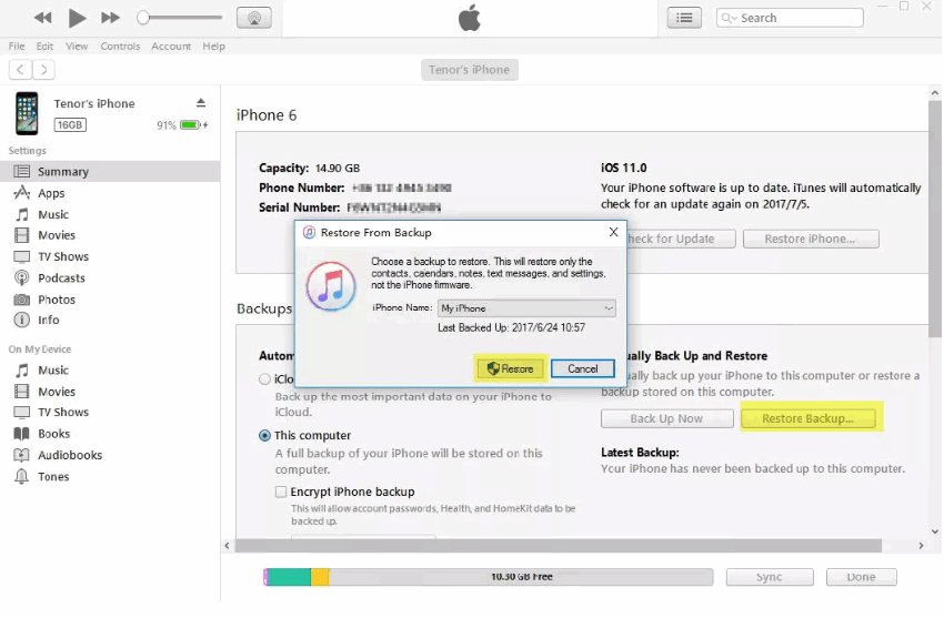 itunes backup summary