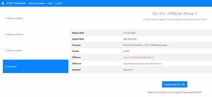 قم بتنزيل ملف ipsw لخفض مستوى iOS 14