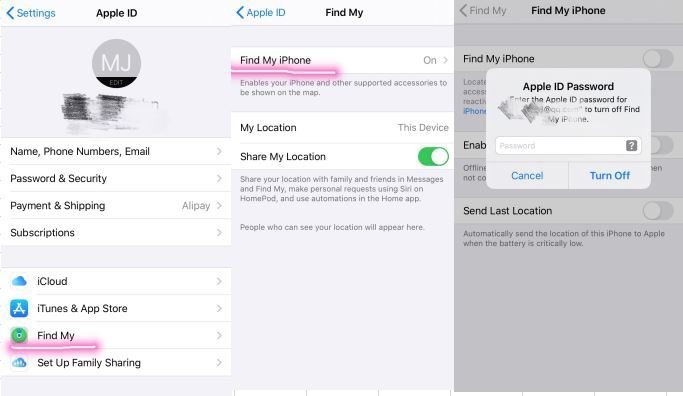 قم بتعطيل العثور على iPhone الخاص بي قبل الرجوع إلى إصدار iOS 14