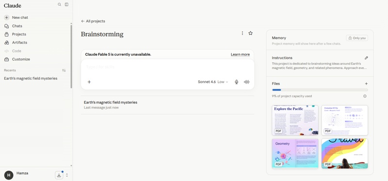 Claude Projects Interface for Structured Context and Custom Instructions
