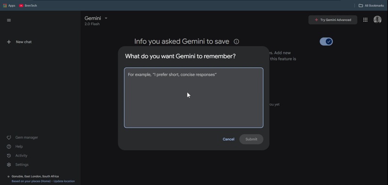 Enter a Detail for Gemini to Remember
