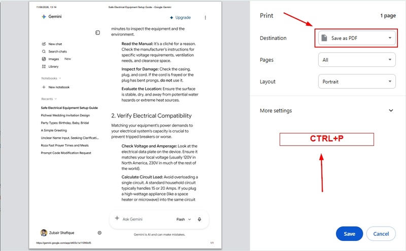 Gemini Export to Pdf Via Browser Print Settings