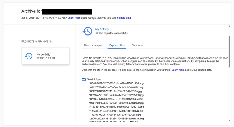 Gemini Exported Files in Google Takeout