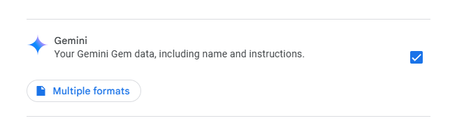 Google Takeout option for exporting Gemini chat history and account data