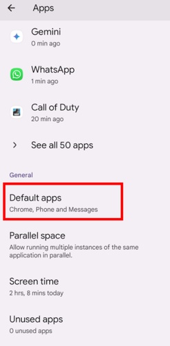 Locate Default Assistant Settings in Settings