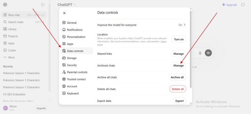 Manage Archived Chats in Chatgpt