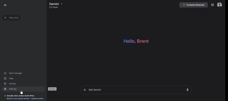 Open Settings in Gemini