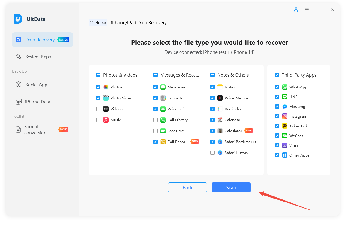 select the file type to recover