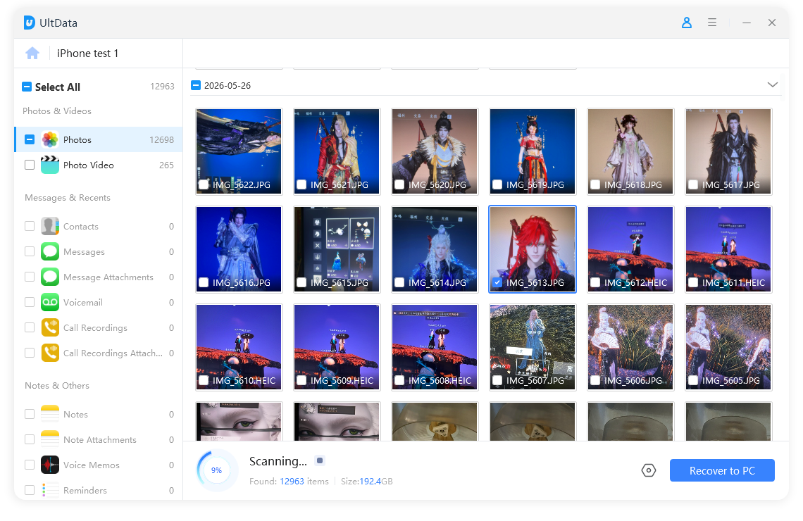 Preview and select photos to recover on UltData