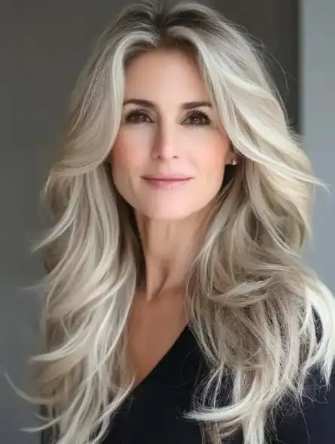 Frau mittleren Alters mit langem Haarschnitt