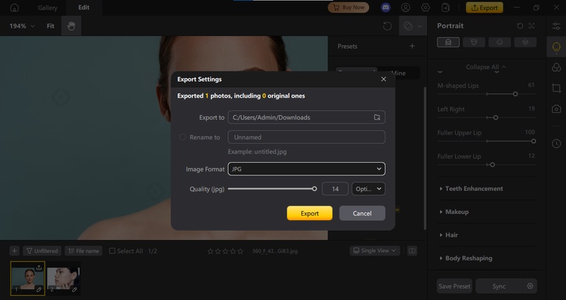 export the final image