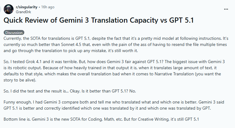 GPT‑5.1 remains stronger in narrative translation