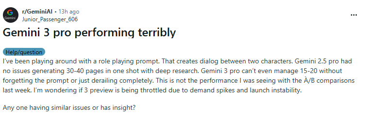 gemini 3 perform badly