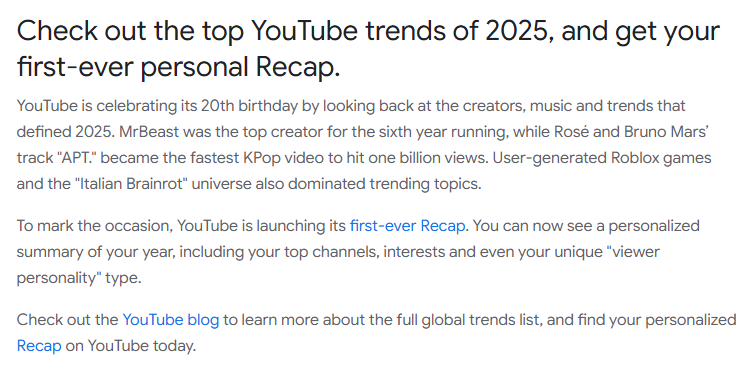 youtube recap 2025