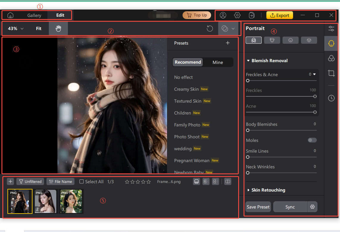 Remove Wrinkles and Adjust Sliders