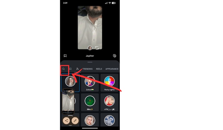 showing search effects icon on instagram