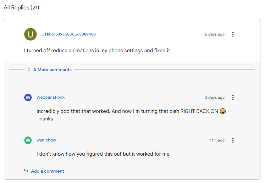 Turn off Phone Animation Settings from Google Help