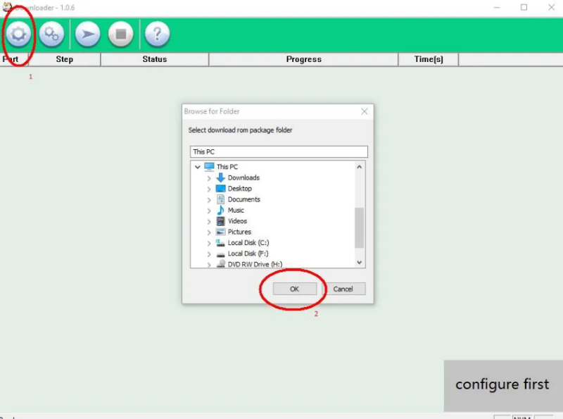 click on qcom dloader tool