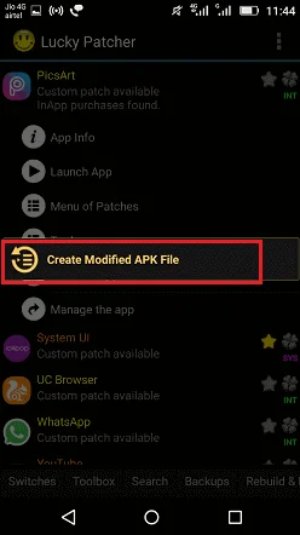 create modified apk file