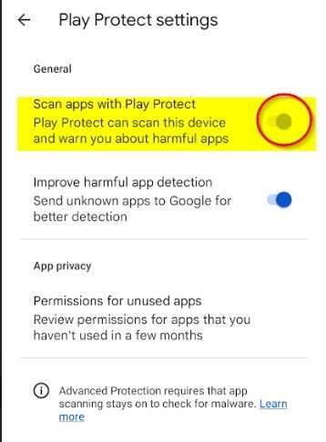 scan apps with play protect