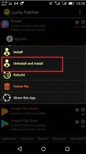 uninstall and install apk
