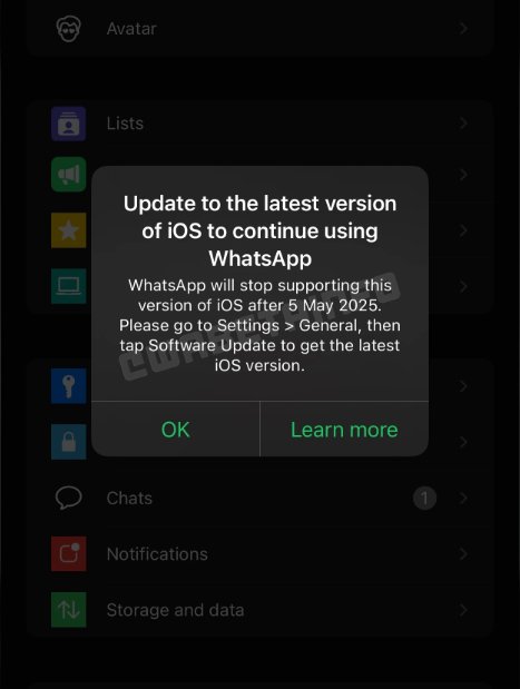 update to the latest version of iOS to continue using whatsApp