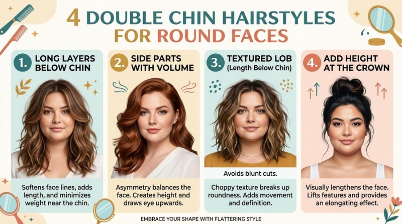 Double Chin Hairstyles for Round Faces