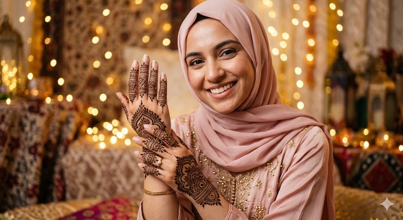 Image Generated from the Henna Artist Muslim Girl Prompt for Gemini Free