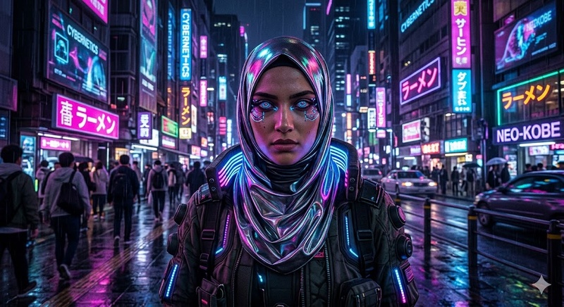 Image Generated from the Neon Hijabi Gemini Prompt Generator