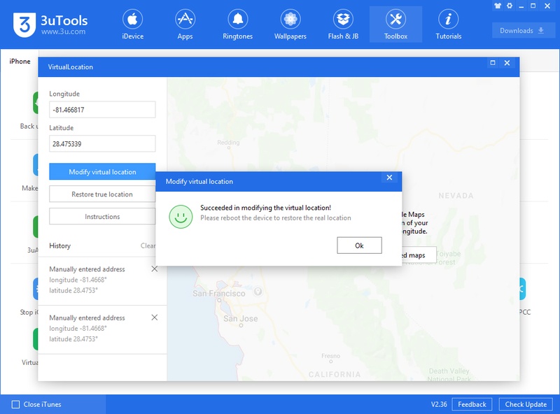 Click Modify Virtual Location for Gps