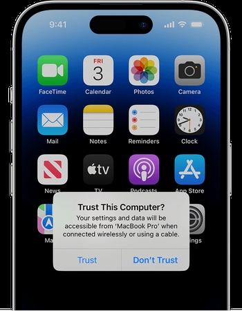 keep iphone unlocked and tap trust