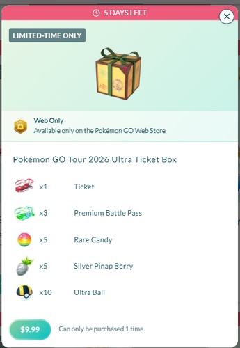Pokémon Go Tour Ticket Rewards Comparison