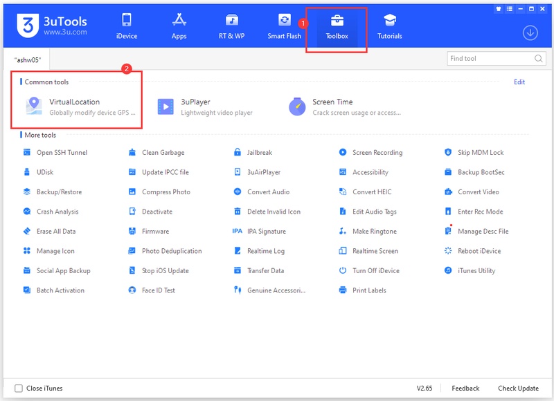 Select Virtual Location in 3utools