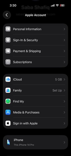 Selecting Find My Option