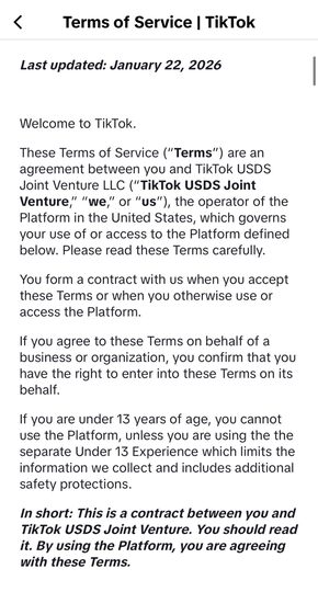 tiktok new terms and conditions 2026