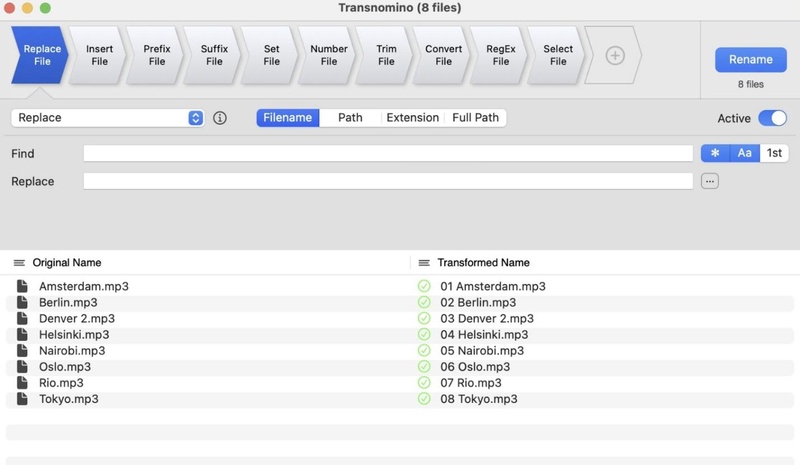 Transnomio Batch File Rename for Mac