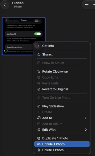 Unhide Photos on Mac