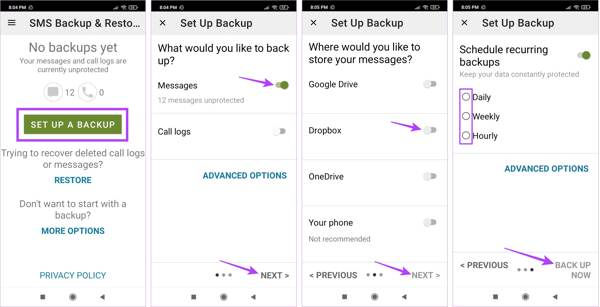 android sms setup backup