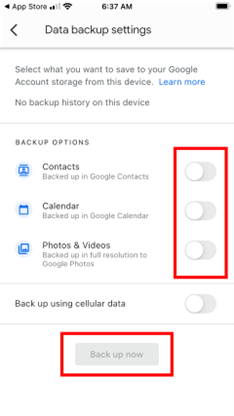 backup now