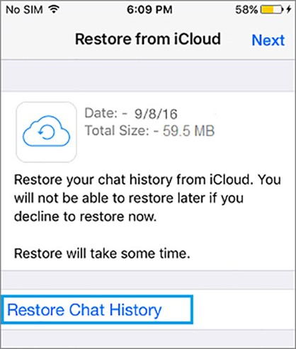 restore from icloud chat history
