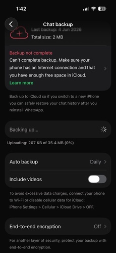 WhatsApp verilerini kendi bulut sistemine yedekler