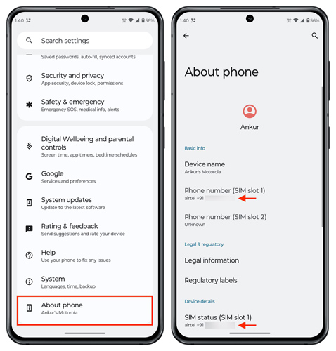 whatsapp number android setting