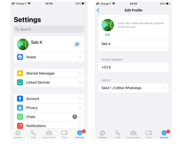 whatsapp number find ios