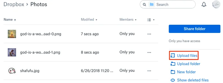 Dropbox settings