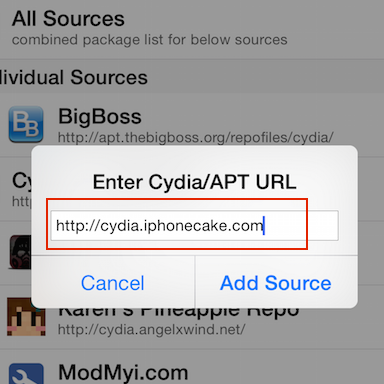 entrer l'URL dans Cydia