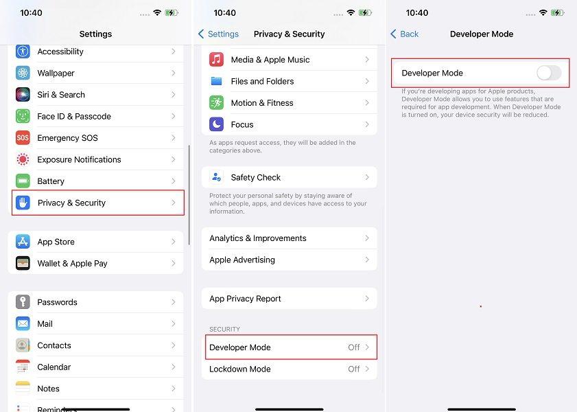 ios 26 ios 19 enable developer mode in settings